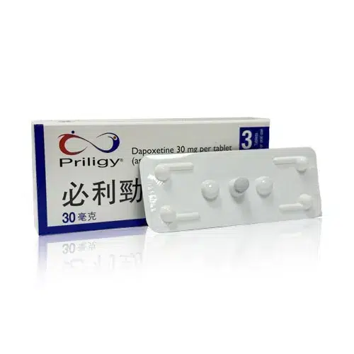 美納里尼必利勁膜衣錠 30mg(3錠裝)Priligy 原廠外盒圖