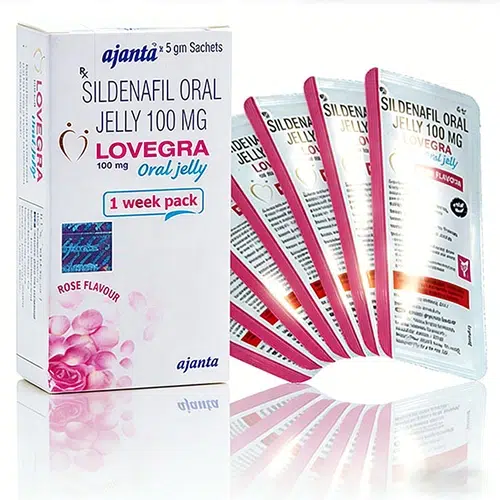 女用果凍威而鋼 Lovegra Oral Jelly 100mg 外盒與7包果凍